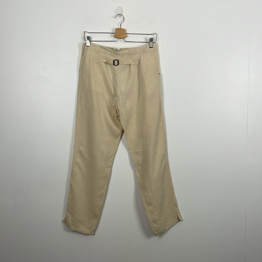 Ralph Lauren Linen Pants Womens 10 Cream Straight Leg 2 Pocket Buckle Back Pants - Picture 5 of 8